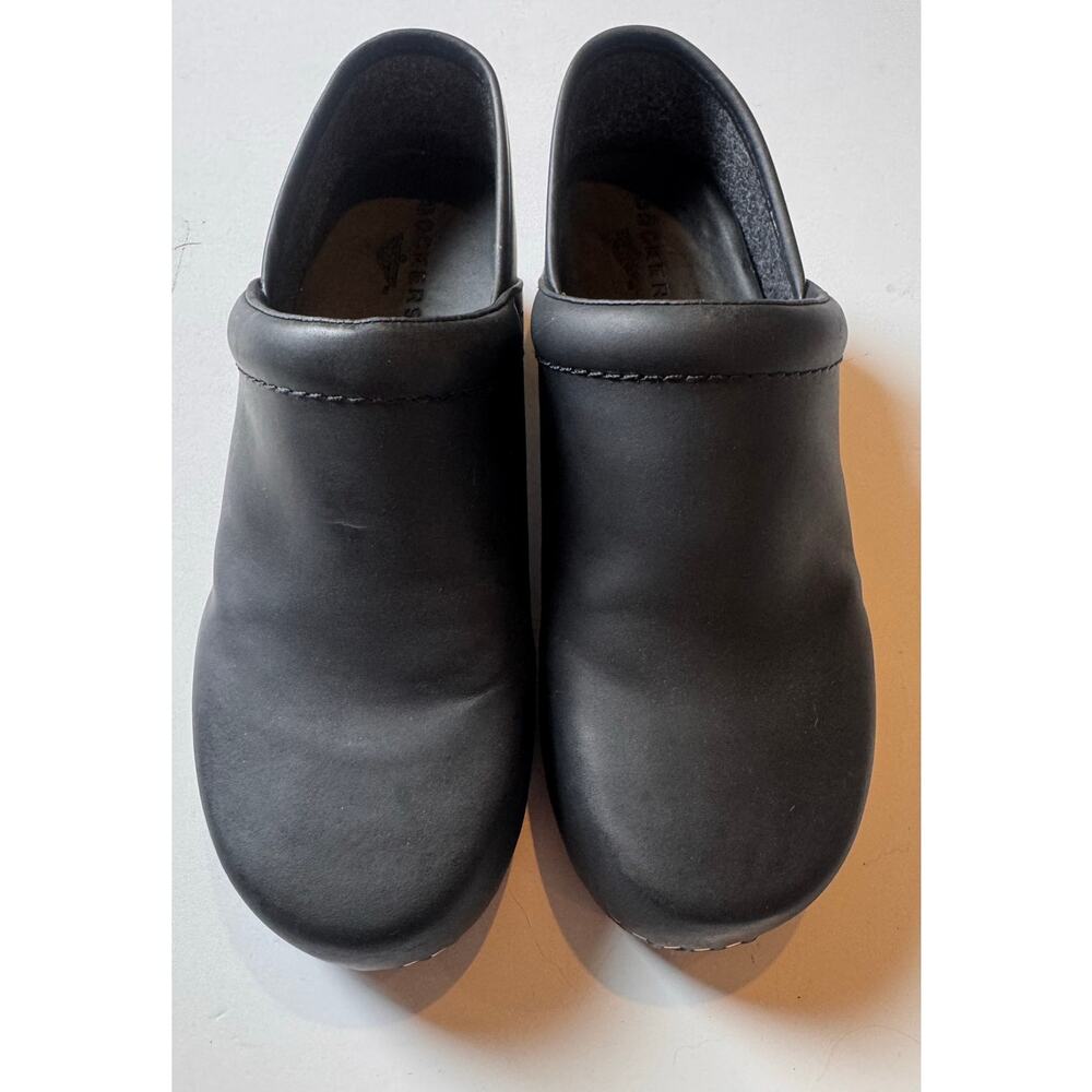Vtg Dockers Women's Clogs Sz 7.5M Black Slip-On Leather Upper